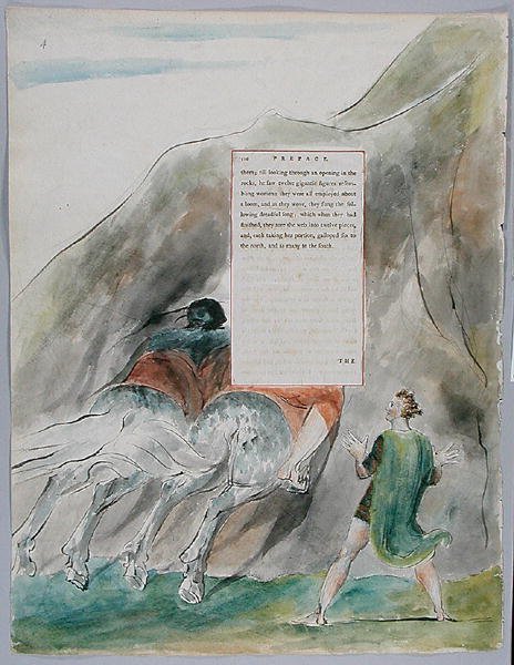 The Fatal Sisters, design 70 från The Poems of Thomas Gray, 1797-98 (wc med penna och bläck på papper) av William Blake