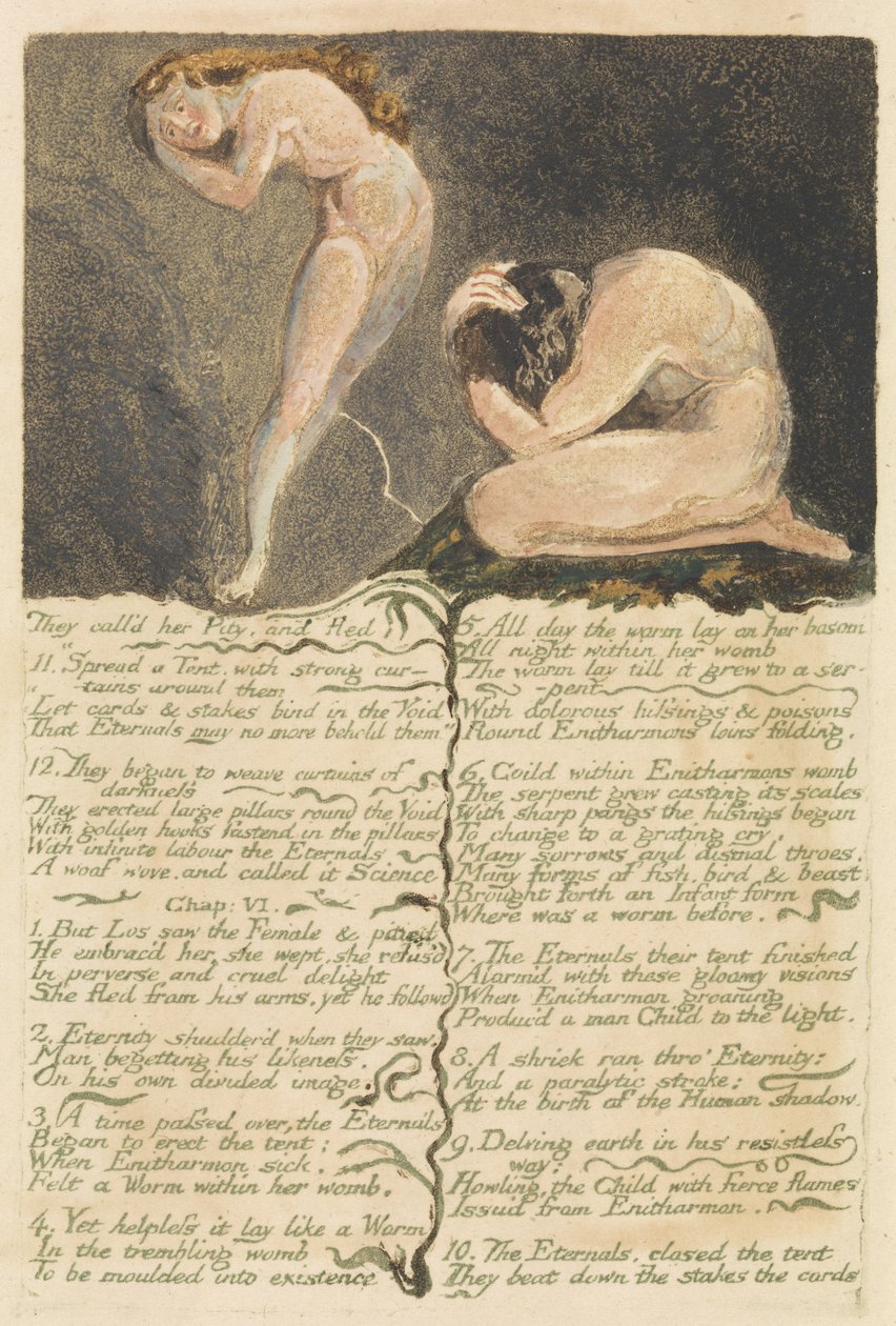 The First Book of Urizen, plåt 17, De kallade henne Pity and Fled.., 1794 (reliefetsning med wc) av William Blake