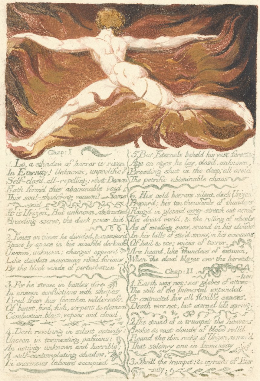 The First Book of Urizen, plåt 3, Kapitel I I. Lo, a shadow.., 1794 (reliefetsning med wc) av William Blake