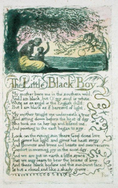 The Little Black Boy, plåt 5 från Songs of Innocence, 1789 (handfärgad reliefetsning med wc på papper) av William Blake
