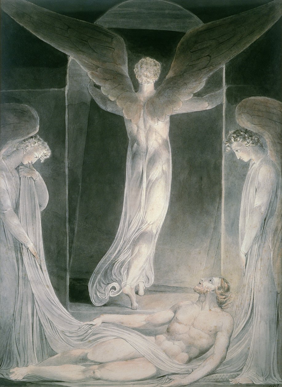 Uppståndelsen: Änglarna rullar bort stenen från graven av William Blake