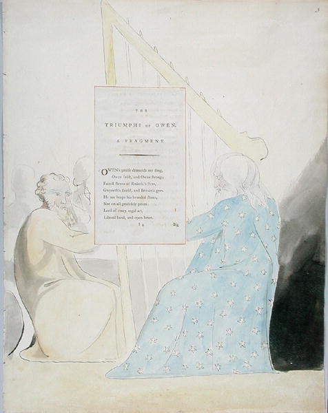 The Triumphs of Owen, design 89 från The Poems of Thomas Gray, 1797-98 (wc med penna och bläck på papper) av William Blake