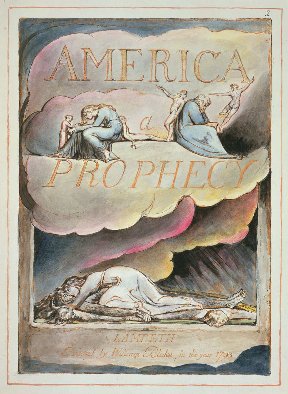 Titelsida till America, a Prophecy, 1793 (reliefetsning & wc på papper) av William Blake