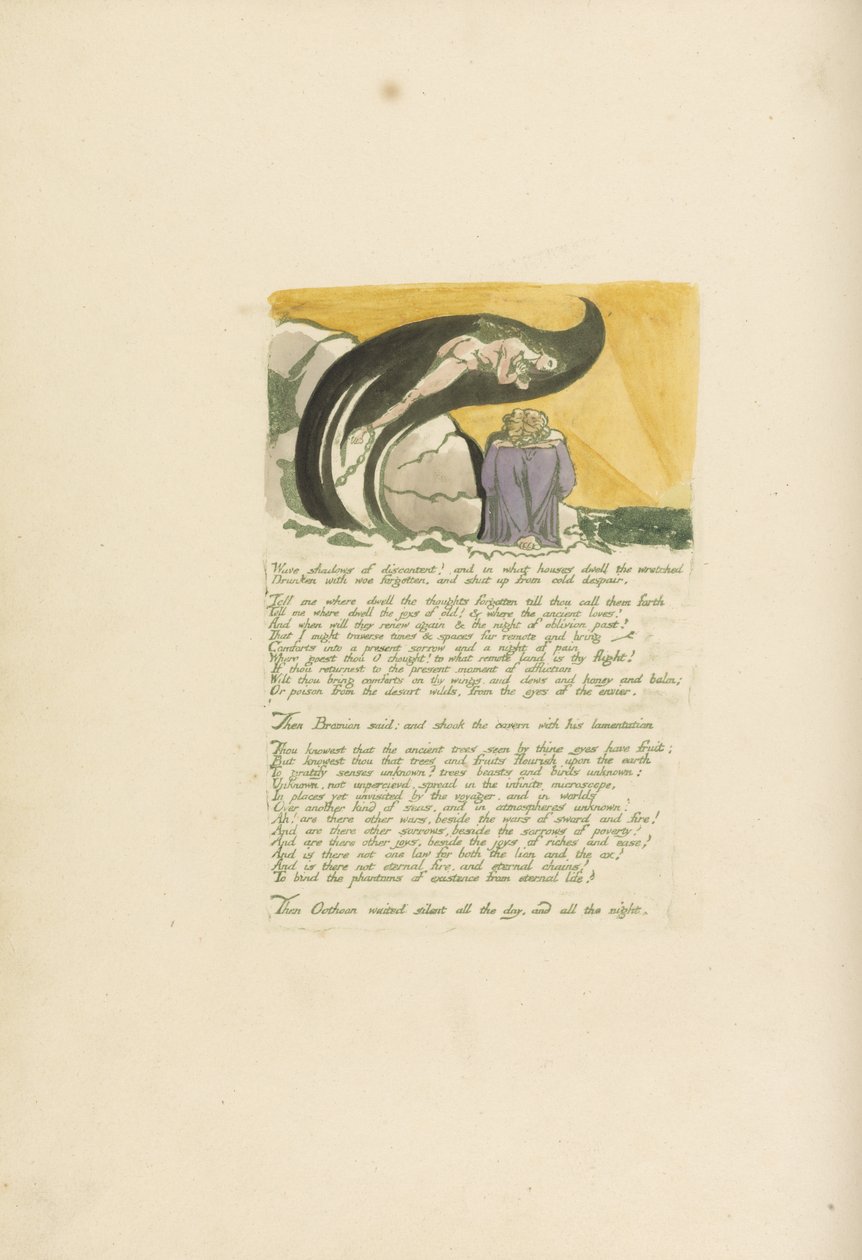 Vågskuggor av missnöje.., plåt 7 från Visions of the Daughters of Albion, 1793 (reliefetsning tryckt i grönt med wc) av William Blake