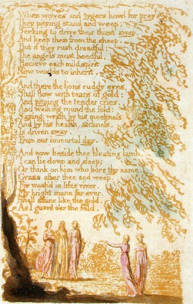 When Wolves and Tygers Howl..., plåt 17 från Songs of Innocence, 1789 (reliefetsning med wc på papper) av William Blake