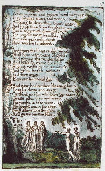 When Wolves and Tygers... illustration från Songs of Innocence and of Experience (Bentley Copy L) pl.19 (Bentley 21) 1789-94 (reliefetsning med penna och wc på papper) av William Blake