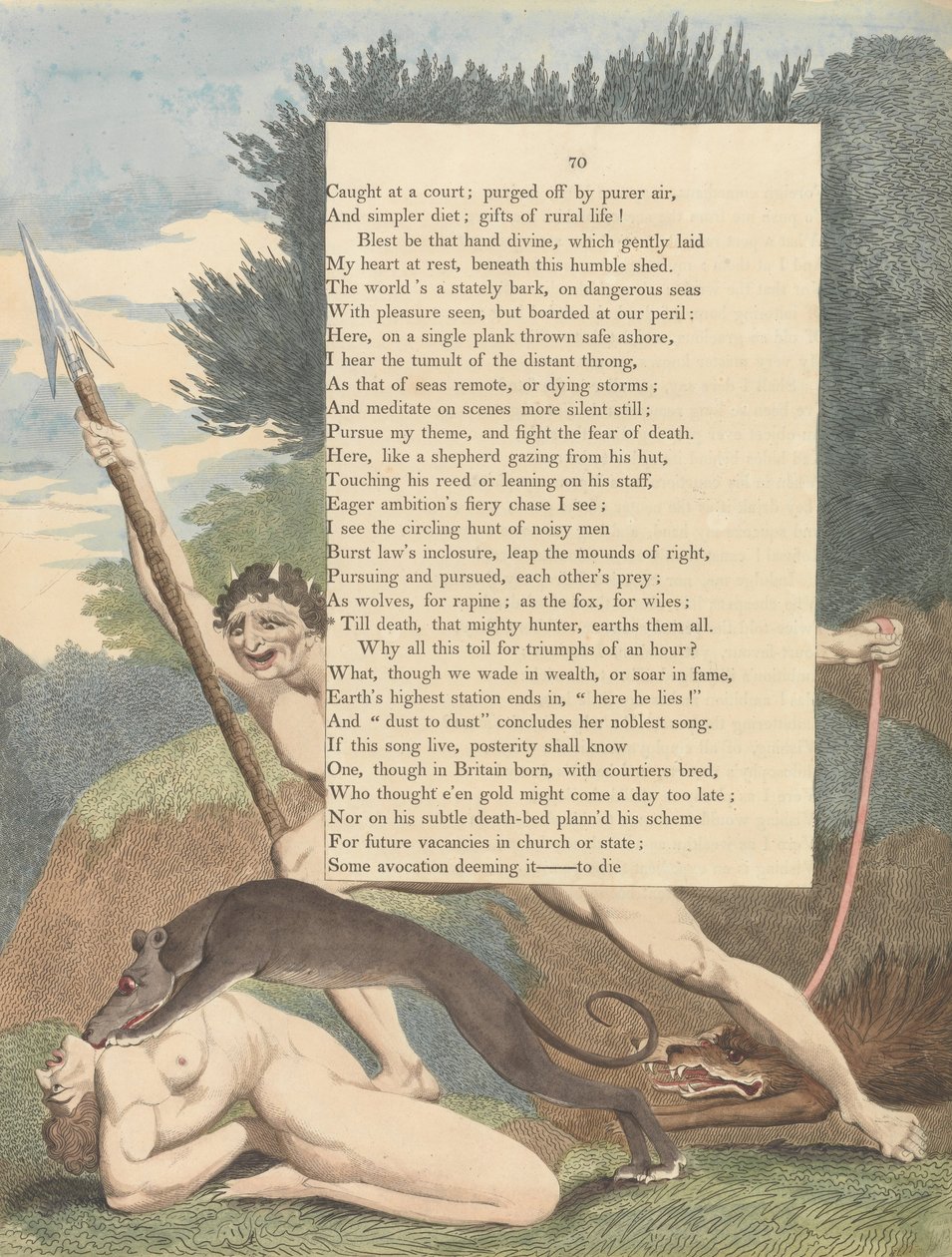 Unga natttankar, Sida 70, Till döden, den mäktiga jägaren, jordens alla av William Blake