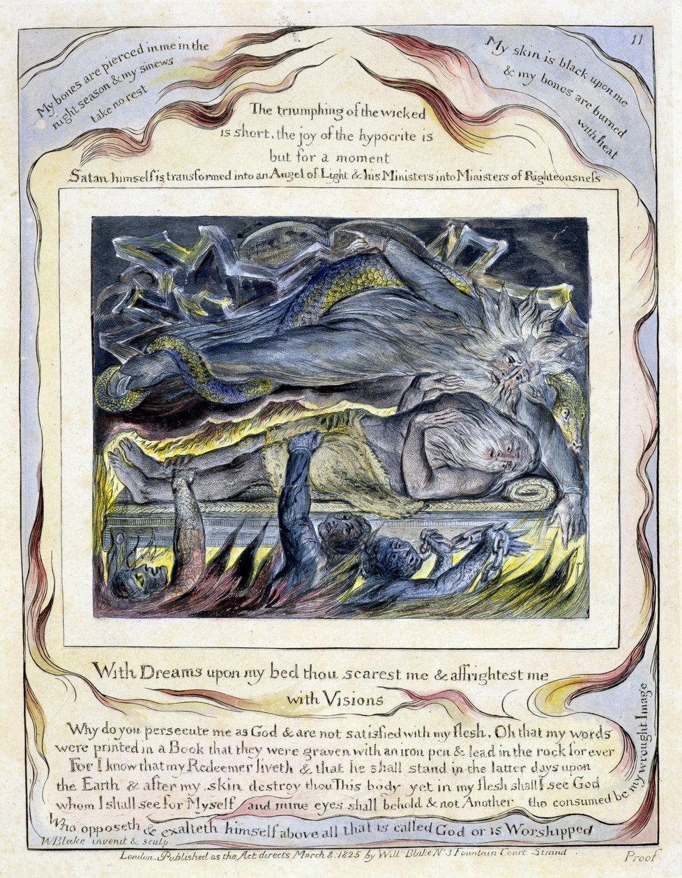 plåt 11 Jobs bok, 1825 (gravyr, wc och tvätt) av William Blake