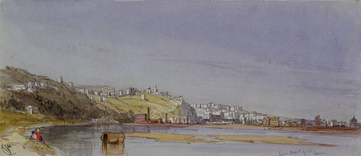 Lyon på Saone och Rhone, 1836 (wc och penna på papper) av William Callow