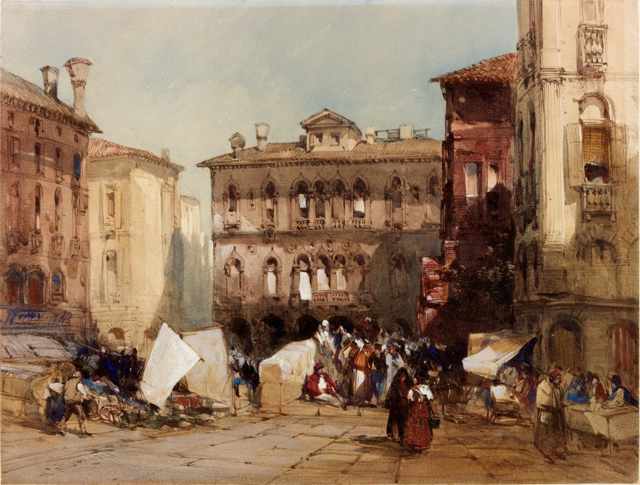 Palazzo Falier, Venedig, 1847 (bc och wc på papper) av William Callow