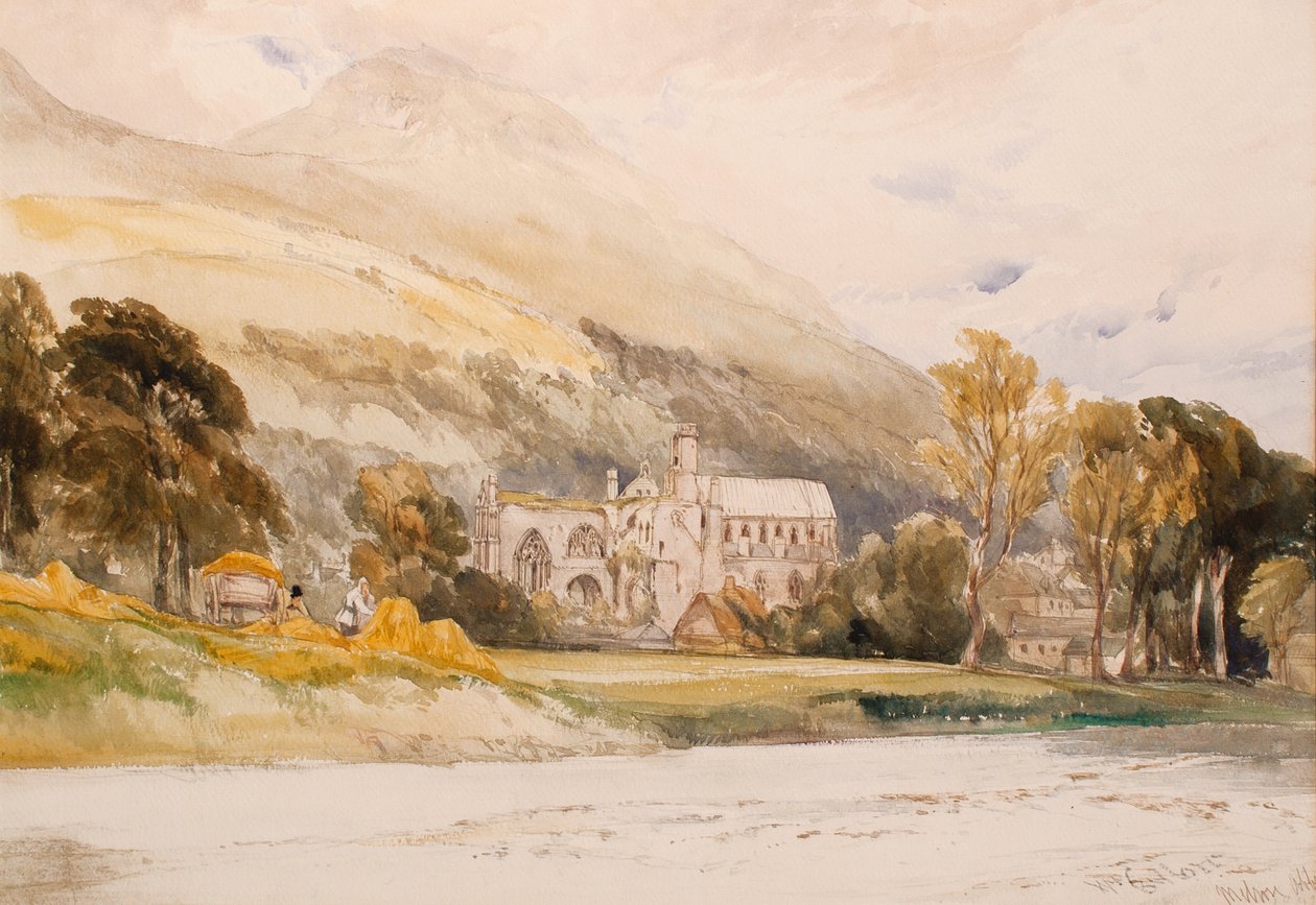 Skottland: Melrose Abbey, 1842 (penna och wc på papper) av William Callow