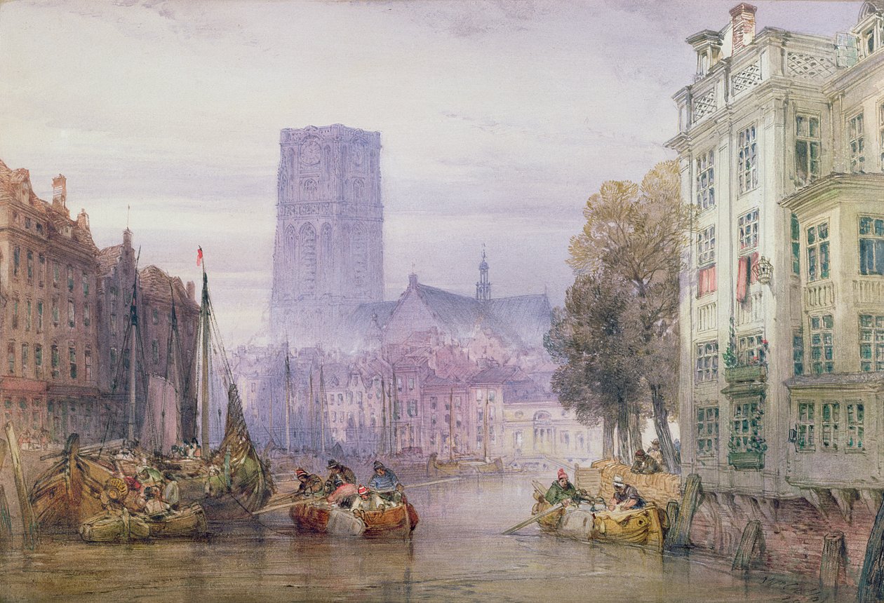 The Great Church of St. Lawrence, Rotterdam, 1881 (wc över penna) av William Callow