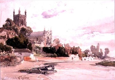 Worcester Cathedral: Sett från floden av William Callow