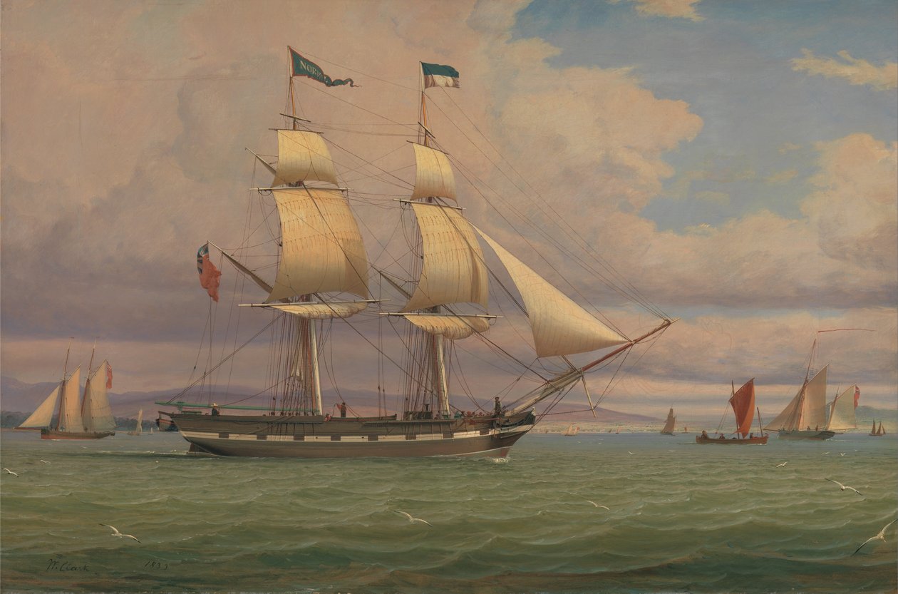 Engelska Brig Norval före vinden av William Clark