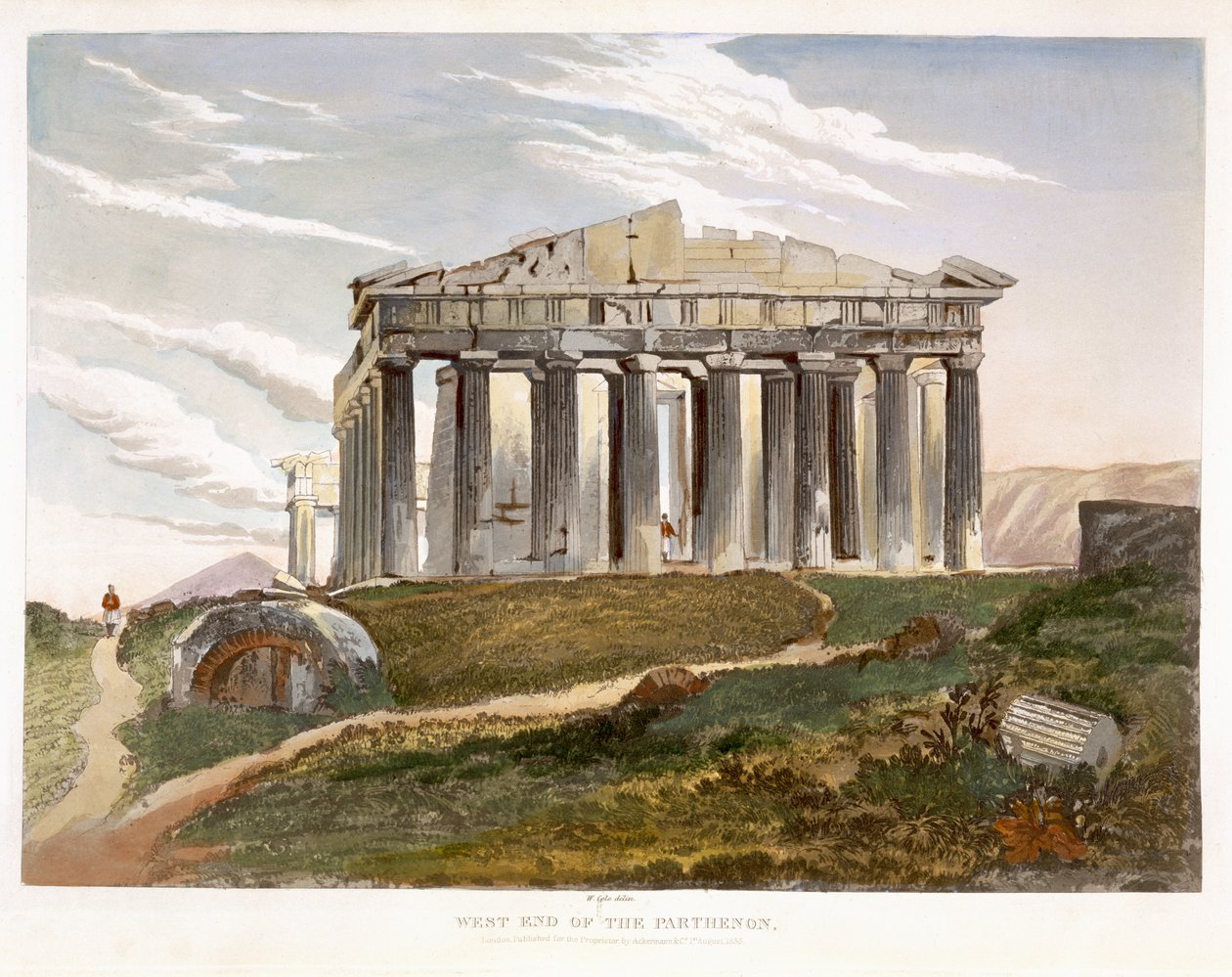 West end of the Parthenon, från "Select Views of the Remains of Ancient Monuments In Greece", publicerad av Ackermann, London, 1835 av William Cole