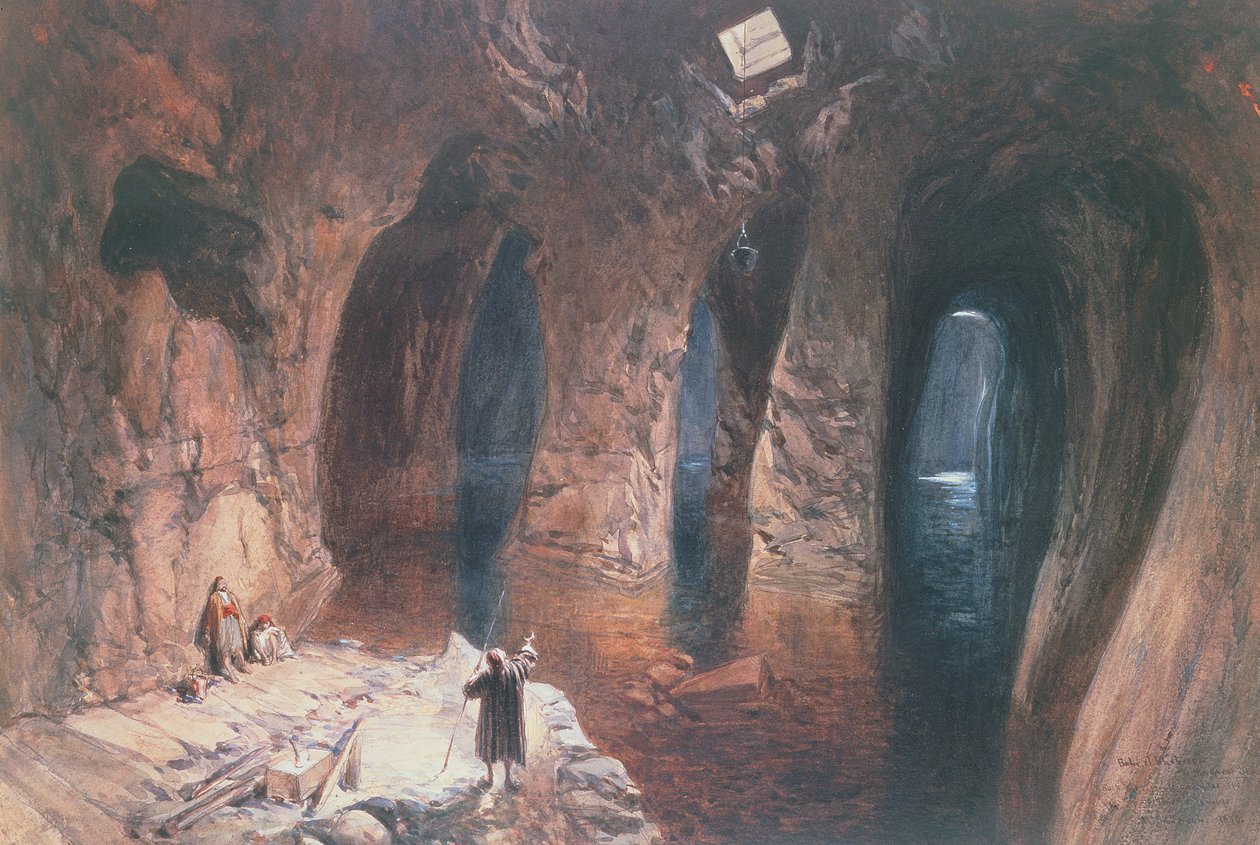 Bahr El Khabeer på Stora havet: stenhuggna cisterner under platsen för Salomons tempel, 1870 (wc) av William Crimea Simpson