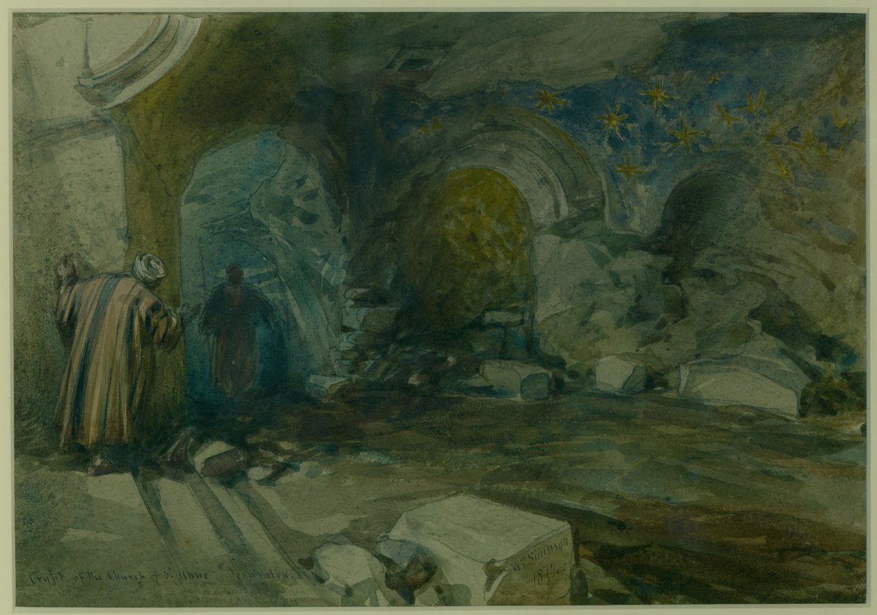 Crypt of the Church of St. Anne, Jerusalem, 1872 (wc och penna på papper) av William Crimea Simpson