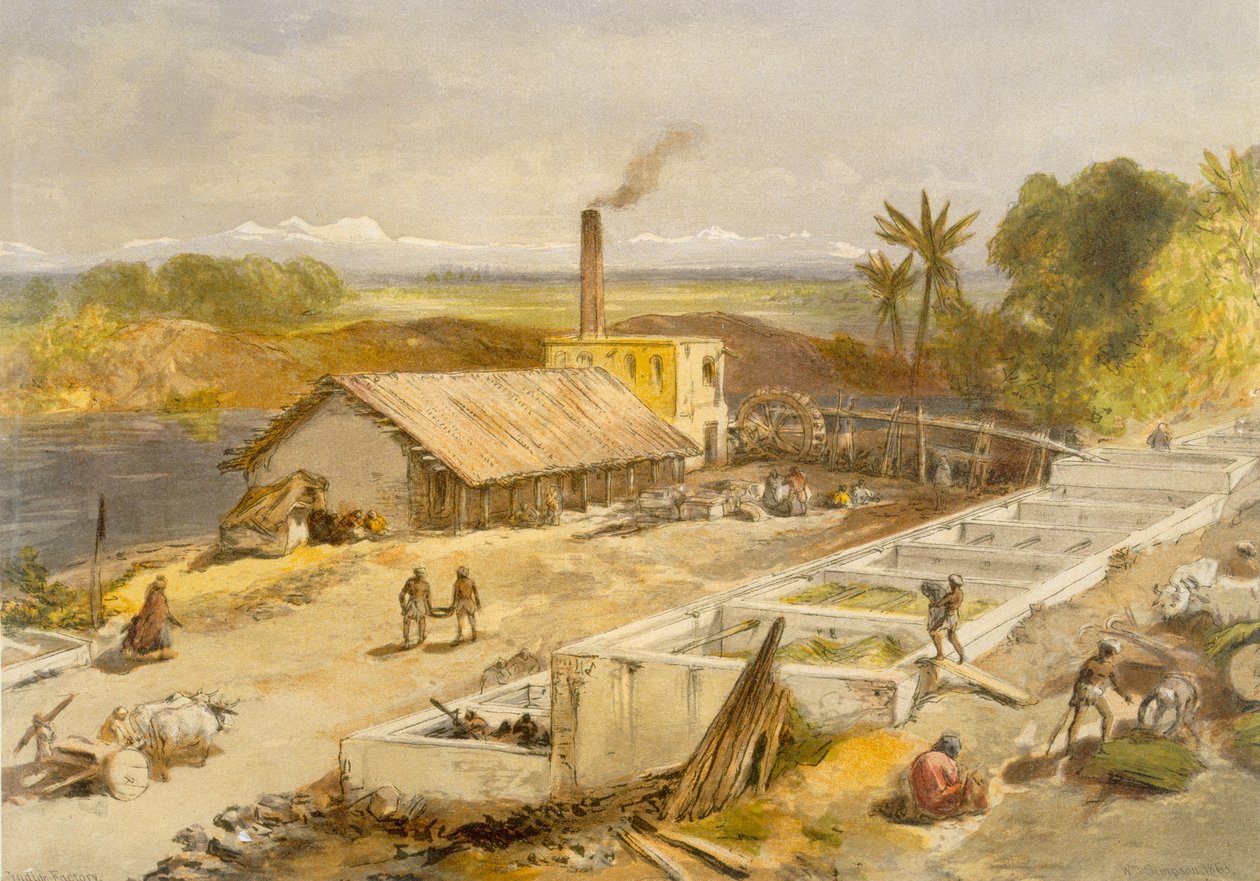 Indigo Factory - Bengal, från "India Ancient and Modern", 1867 av William Crimea Simpson