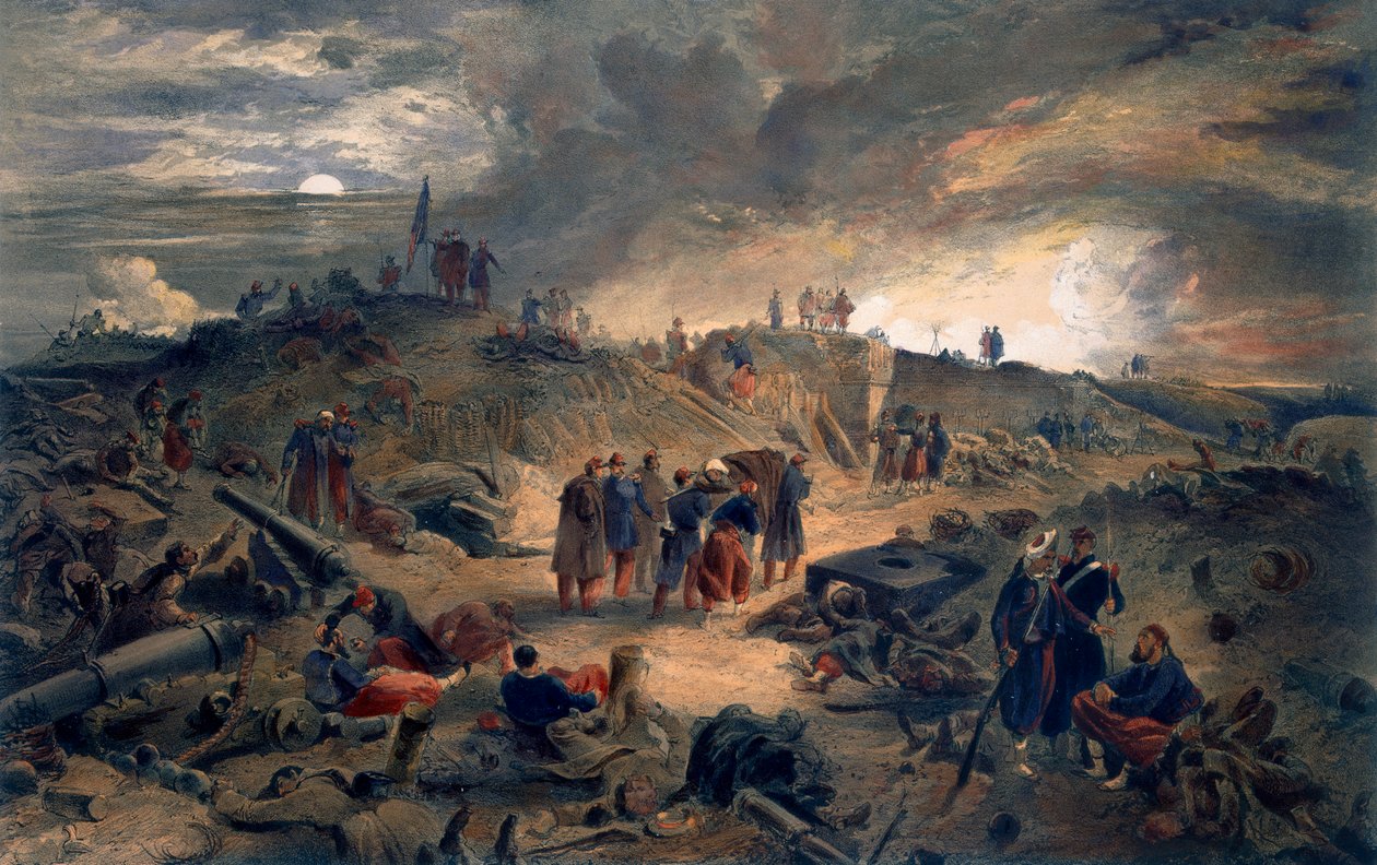Interiör av Malakoff, tallrik från "The Seat of War in the East", pub. av Paul und Dominic Colnaghi und Co., 1856 av William Crimea Simpson