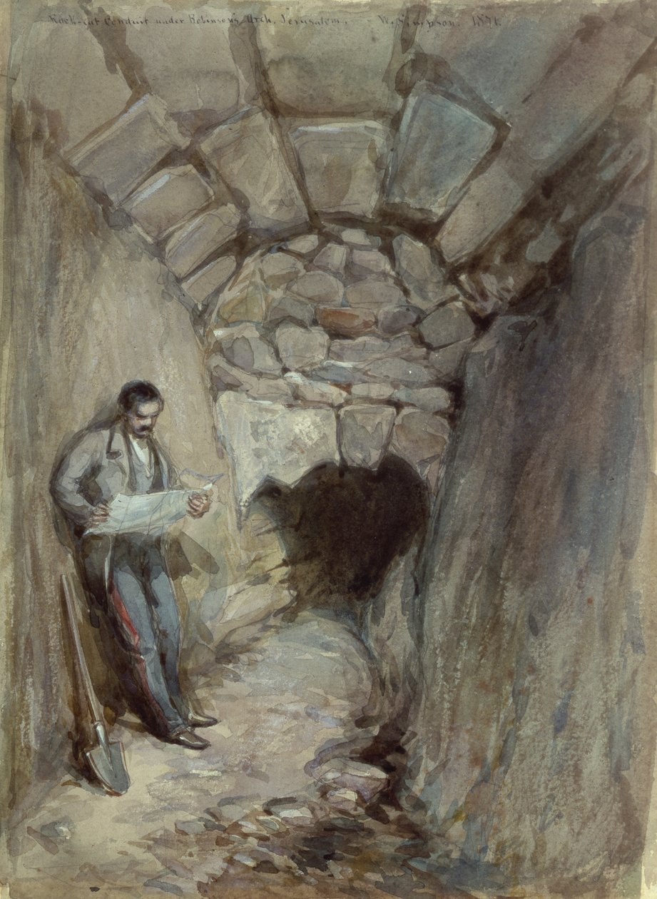 Rock Cut Conduit Under Robinsons Arch, Jerusalem, 1871 (wc på papper) av William Crimea Simpson