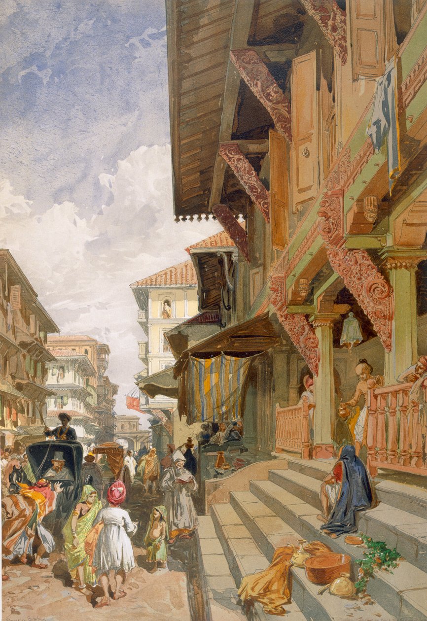 Gatan i Bombay, från "India Ancient and Modern", 1867 av William Crimea Simpson