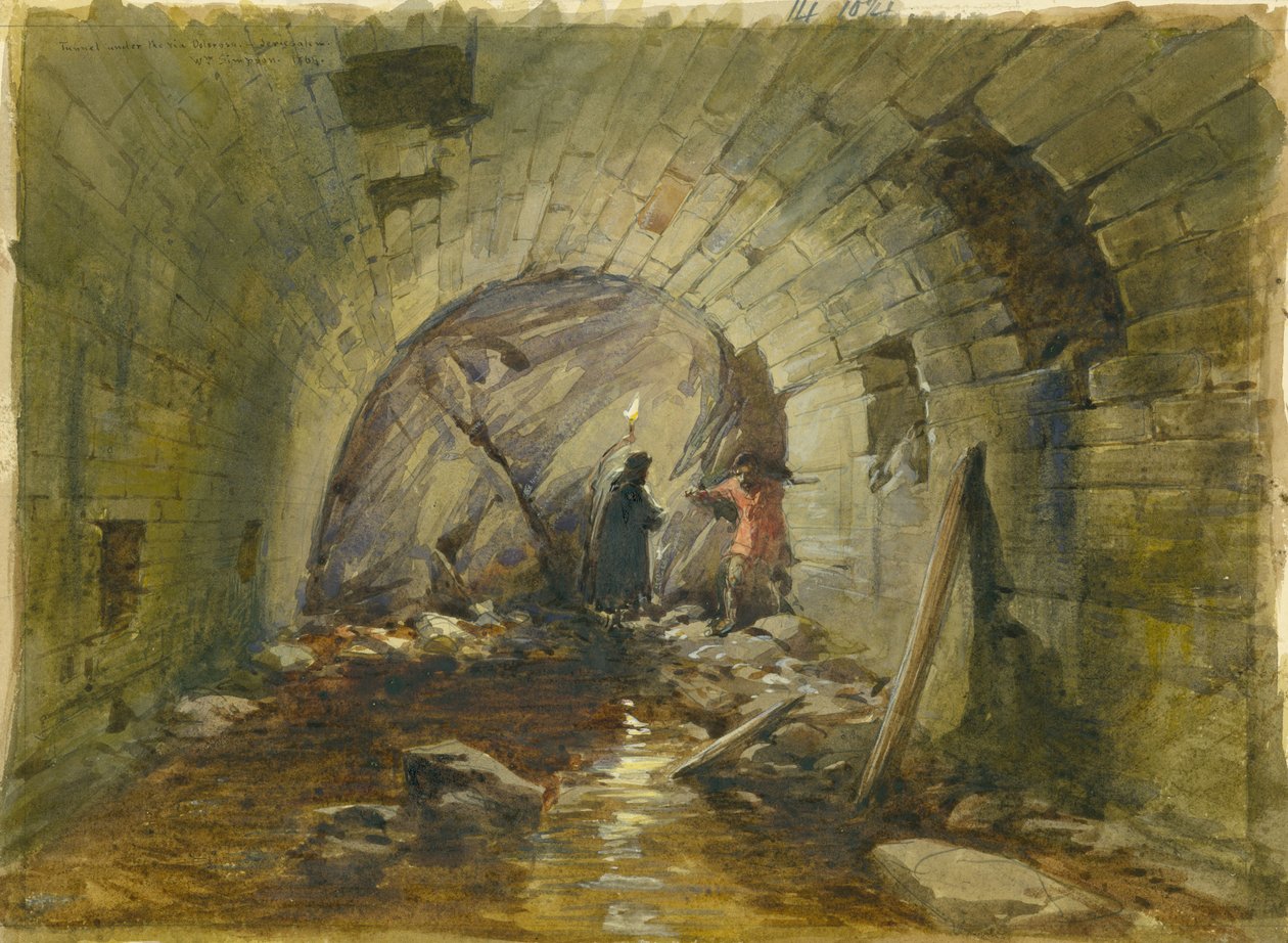 Tunnel under Via Dolorosa, Jerusalem, 1869 (wc och penna på papper) av William Crimea Simpson