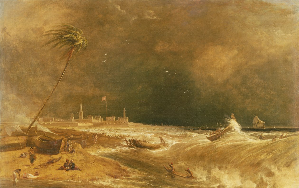 Madras, eller Fort St. George, i Bengaliska viken - A Squall Passing Off, 1833 av William Daniell