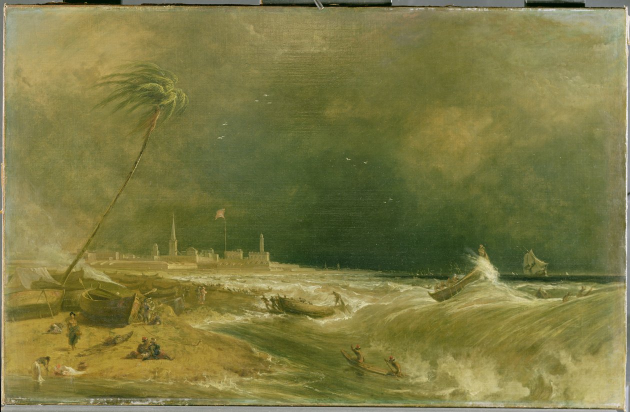 Madras, eller Fort St. George, i Bengaliska viken - A Squall Passing Off, 1833 av William Daniell