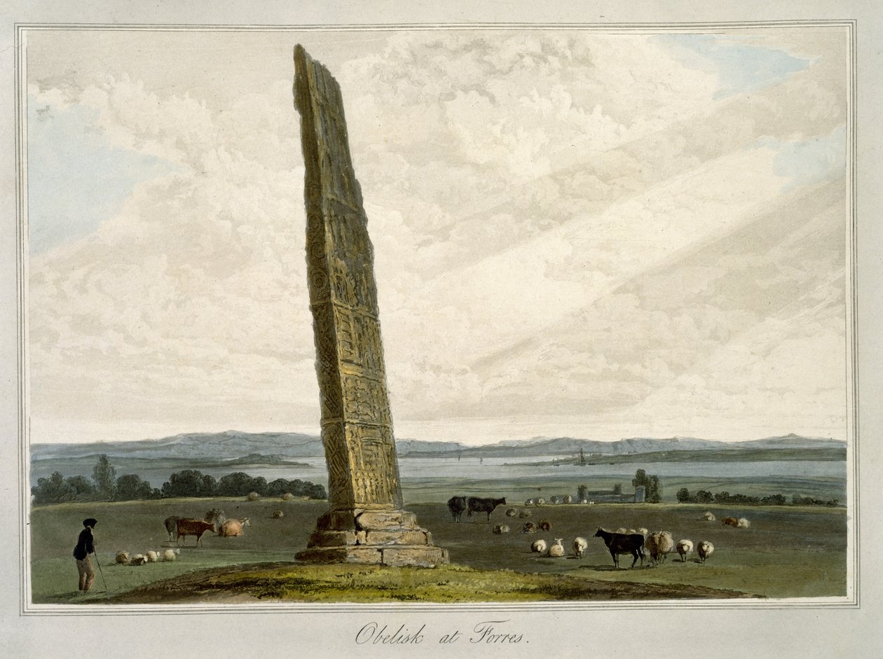 Obelisk i Forres, från "A Voyage Around Great Britain Undertaken between the Years 1814 and 1825", publicerad 1821 av William Daniell