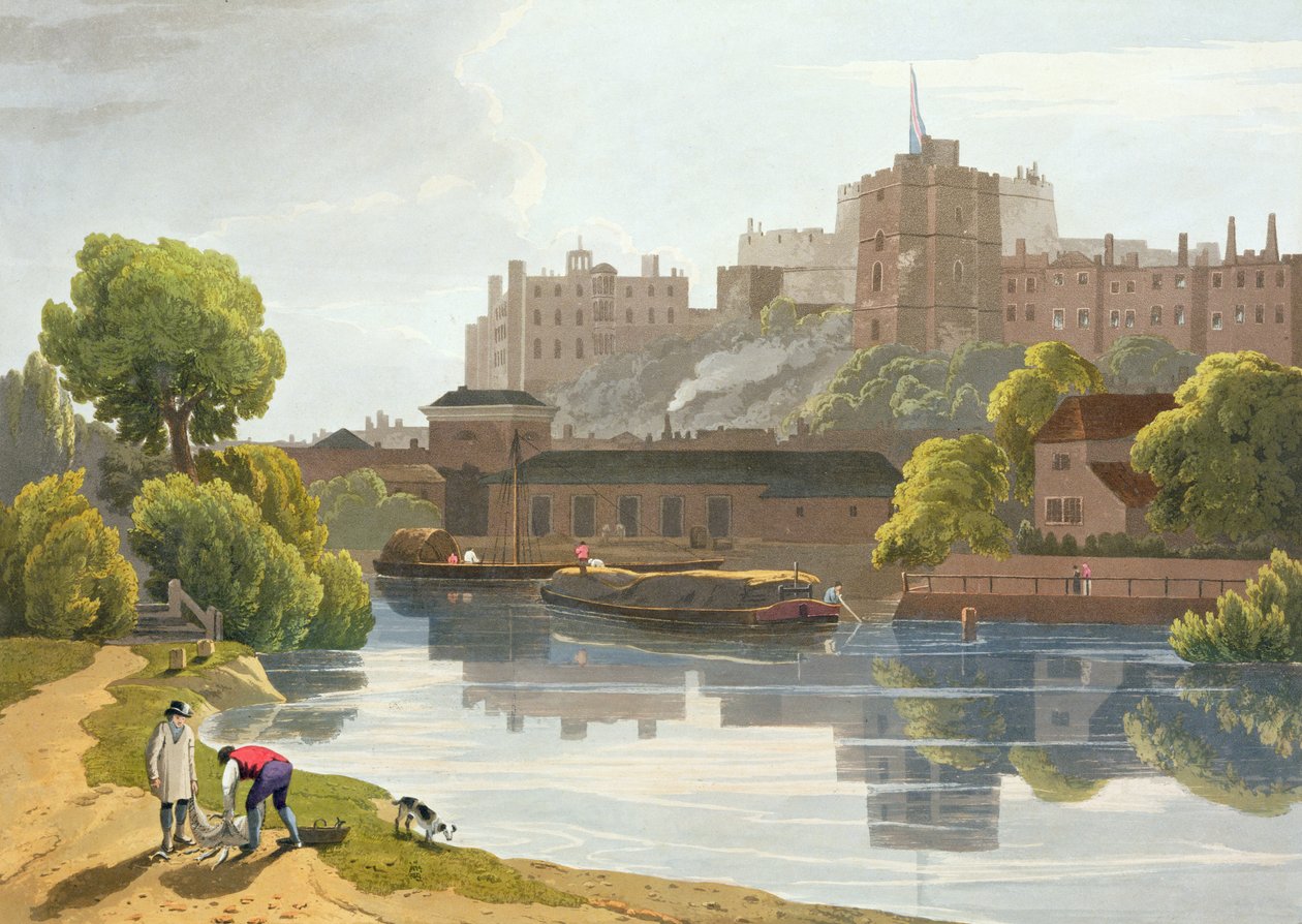 Windsor Castle, från en sammanställning av vyer över Windsor, Eton och Virginia Water, ca 1827-30 av William Daniell