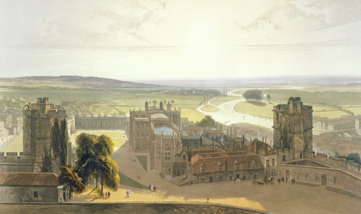 Windsor Castle, från en sammanställning av vyer över Windsor, Eton och Virginia Water, ca 1825-30 av William Daniell