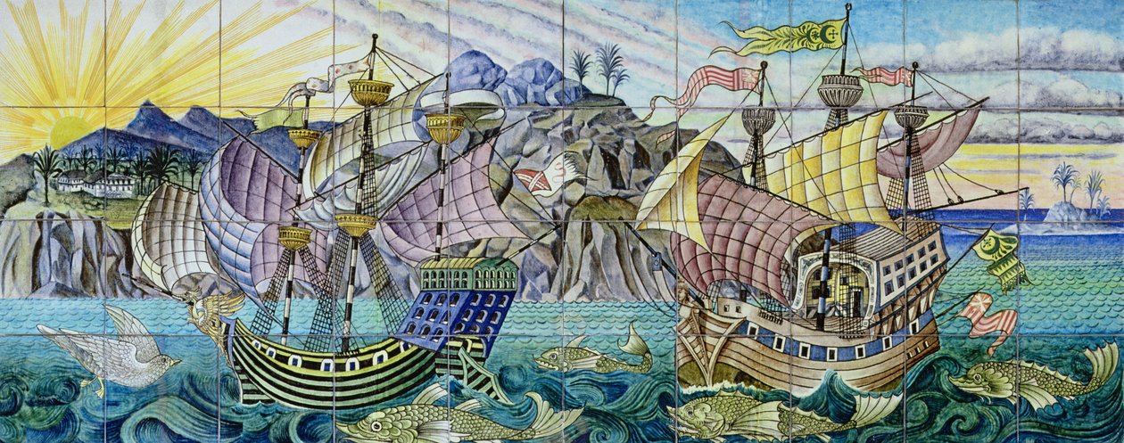 Kakel som föreställer galjoner, 1888-97 (keramik) av William de Morgan