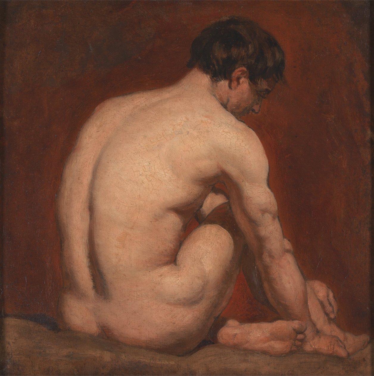 Manlig naken, knäböjande, bakifrån av William Etty