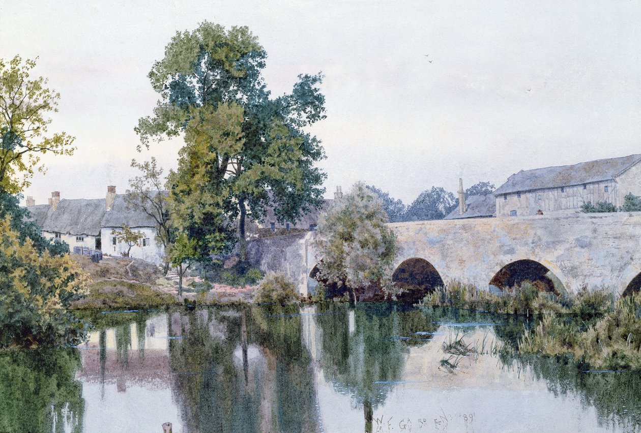 Stenbro till byn, 1889 (wc på papper) av William Garden Fraser