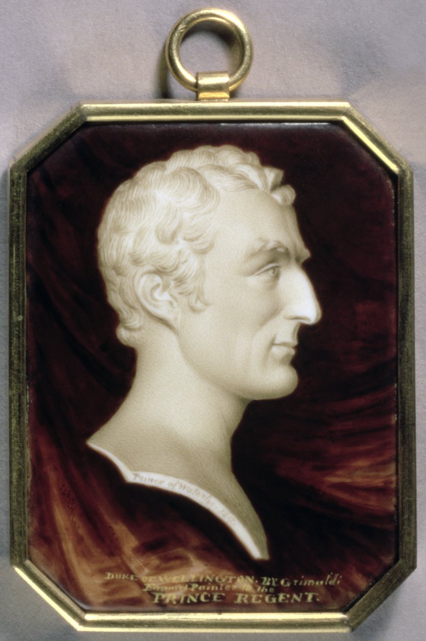 Porträtt miniatyr av Arthur Wellesley, 1:e hertig av Wellington (1769-1852) i form av en marmor trompe l
