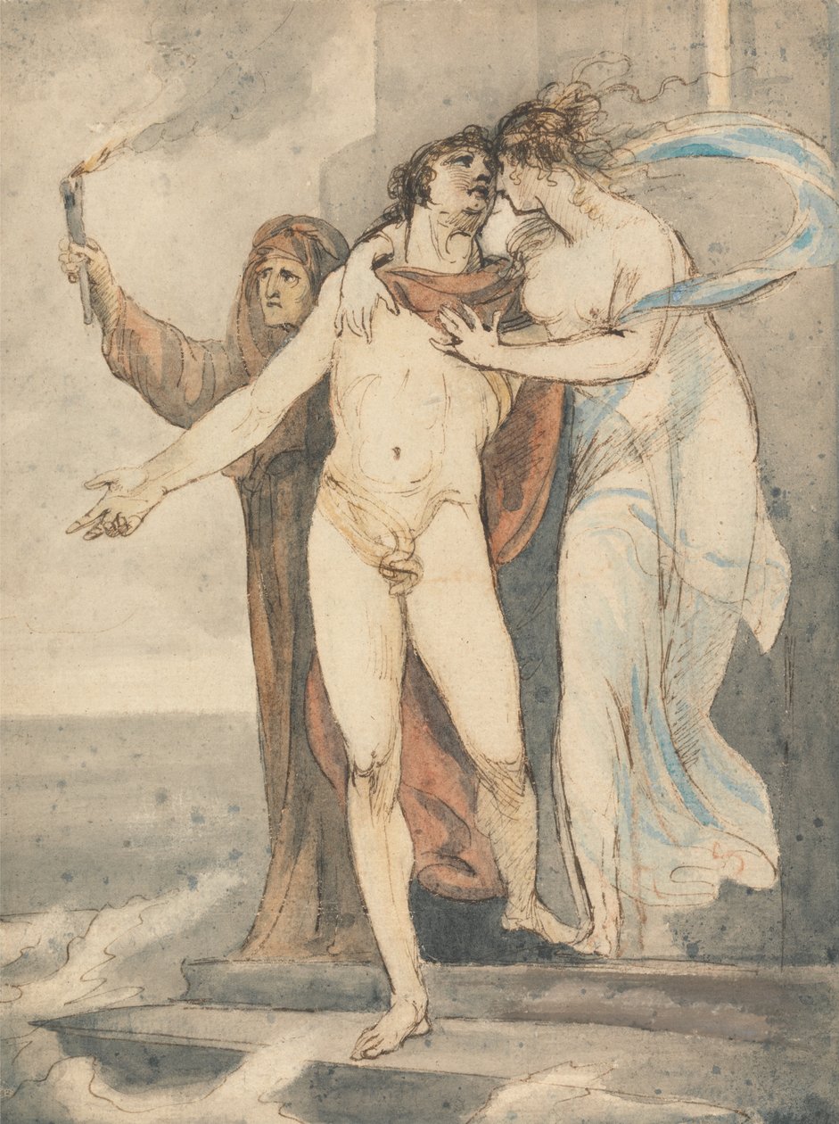 Leander tar ledighet av hjälten innan du simmar tillbaka över Hellespont av William Hamilton