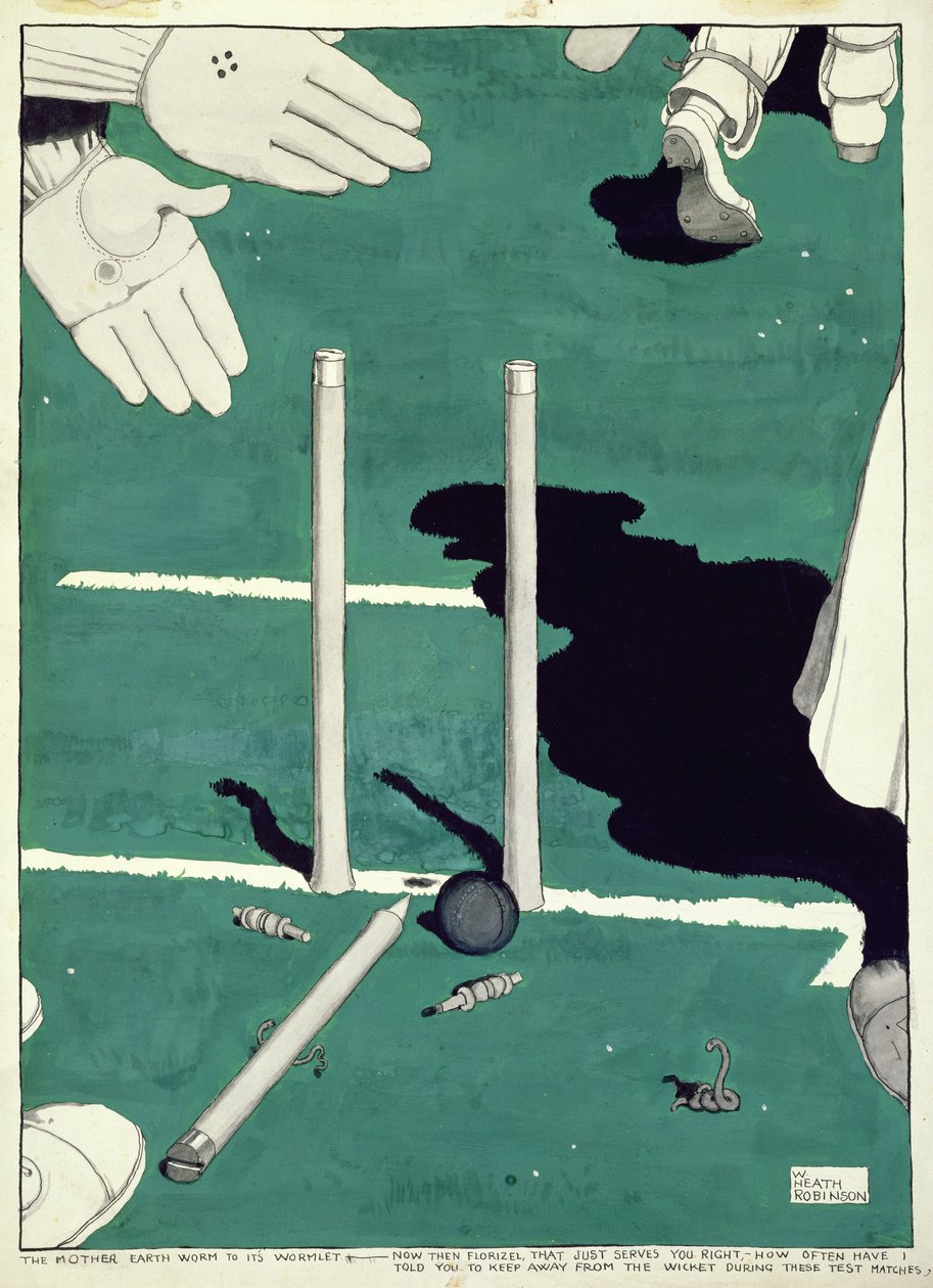 Moderjordmasken till sin mask - Nu då Florizel. . . hur ofta har jag sagt till dig att hålla dig borta från wicket under dessa testmatcher av William Heath Robinson