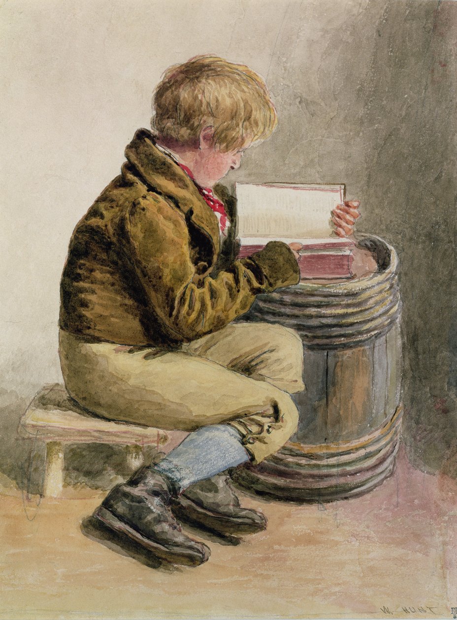 Liten pojke läser en bok (wc) av William Henry Hunt