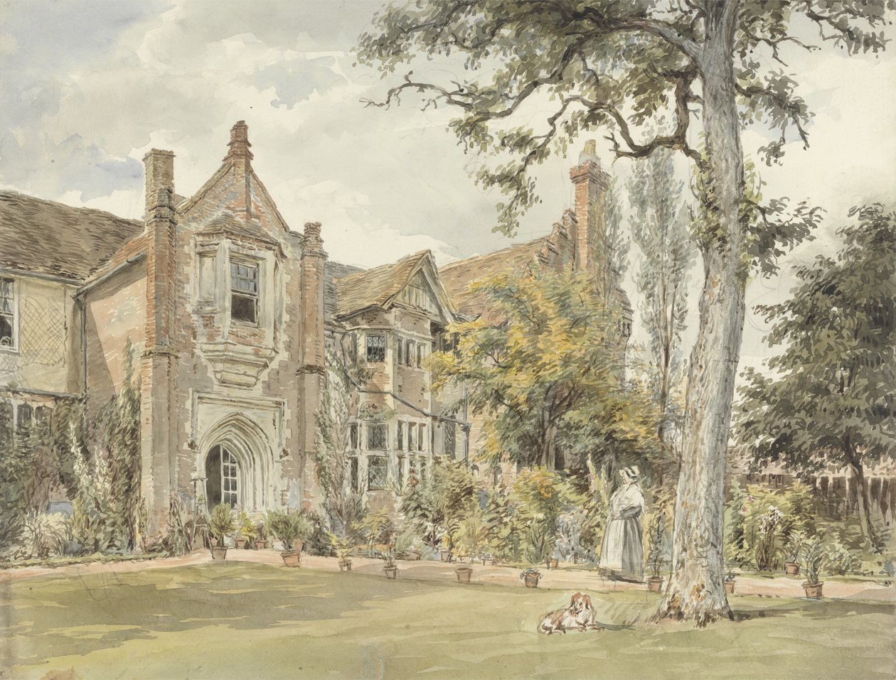 The Lecture House, Watford, ca 1820 (wc över grafit på papper) av William Henry Hunt