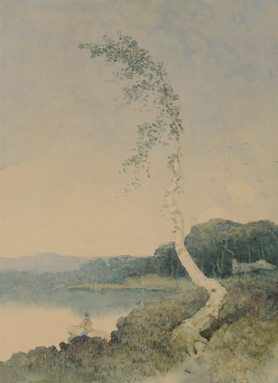 Silverbjörk vid en sjö, 1845 (wc på papper) av William James Blacklock