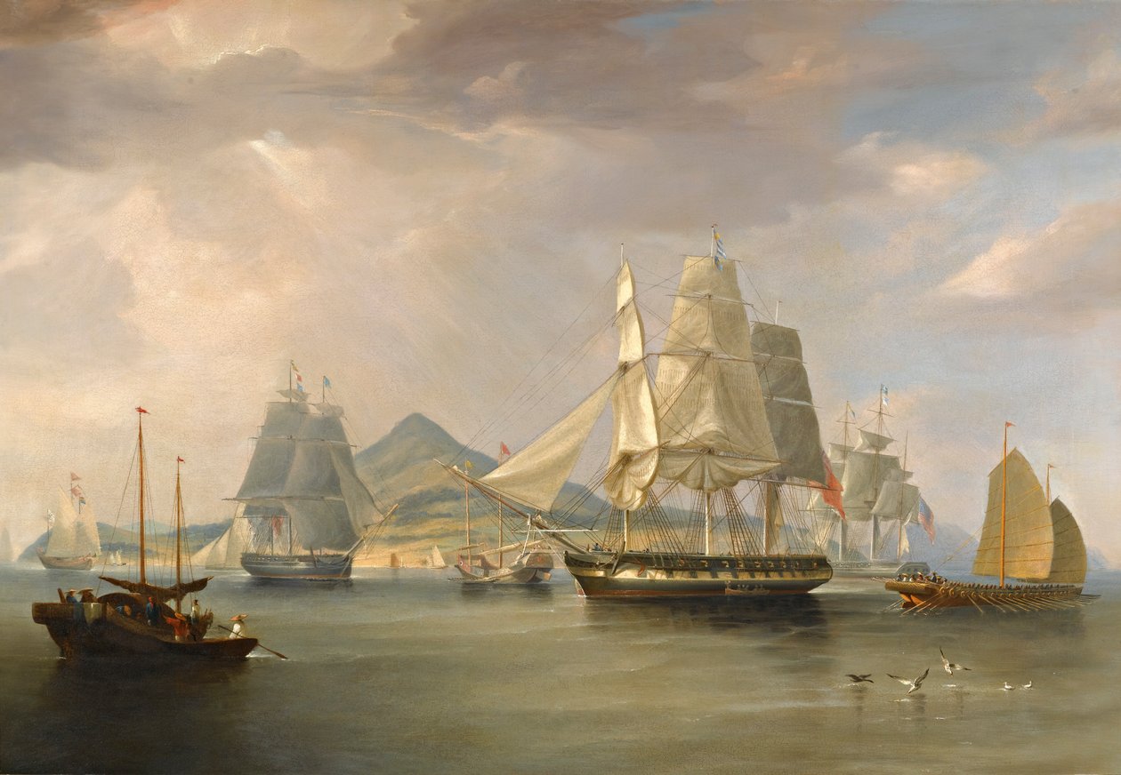 Opiumfartygen i Lintin, Kina, 1824 av William John Huggins
