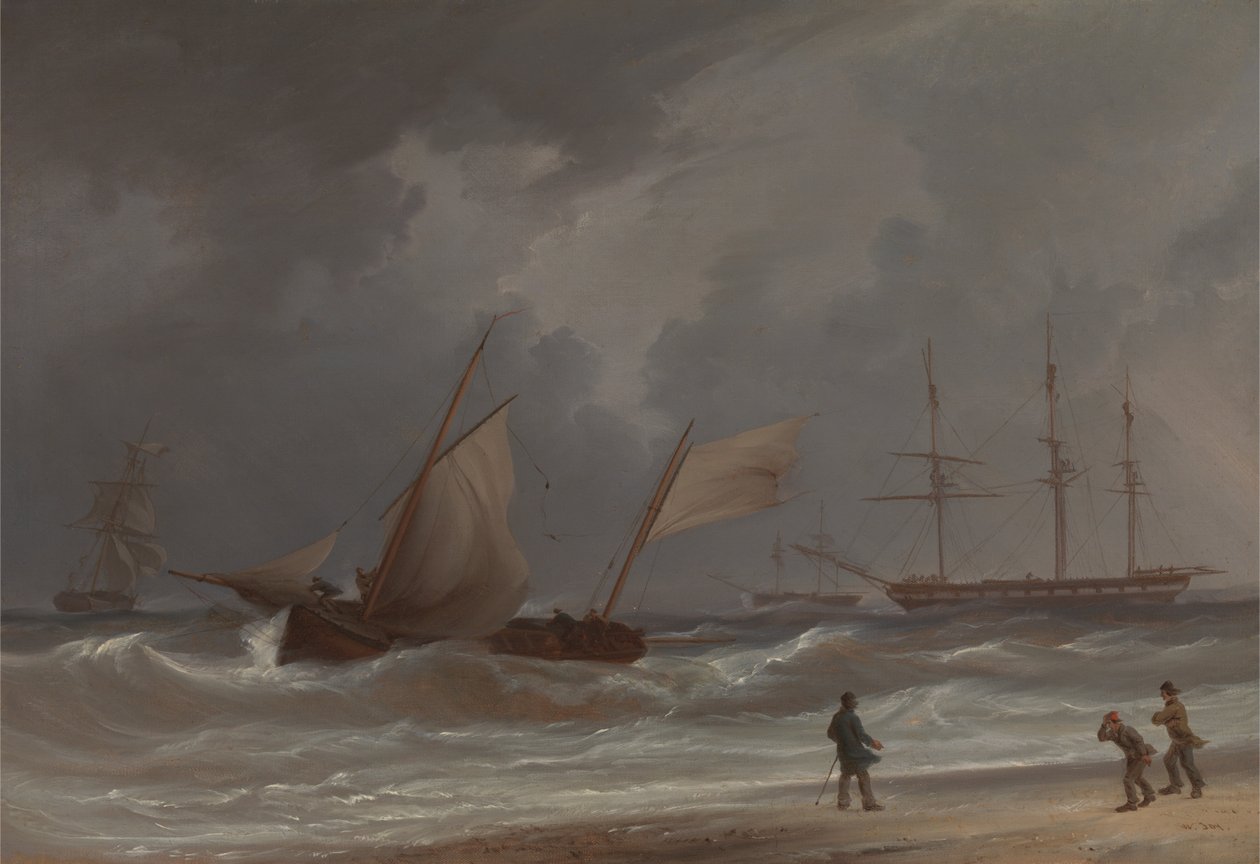En Lugger som kör i land i en storm av William Joy