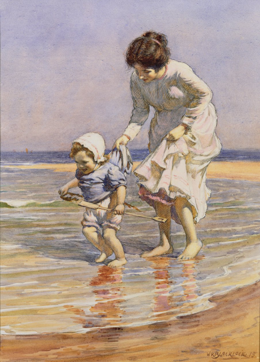 Paddling, 1915 (wc och penna på papper) av William Kay Blacklock