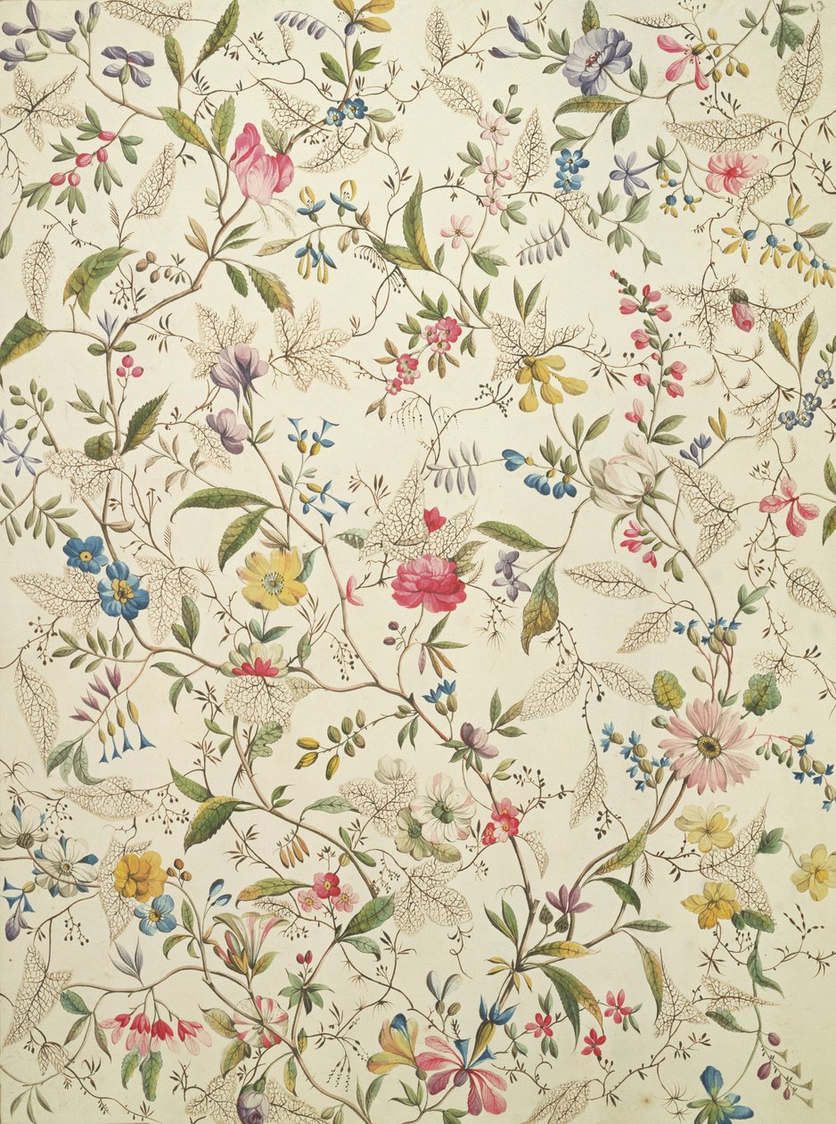 Vilda blommor design för silke material, c.1790 av William Kilburn
