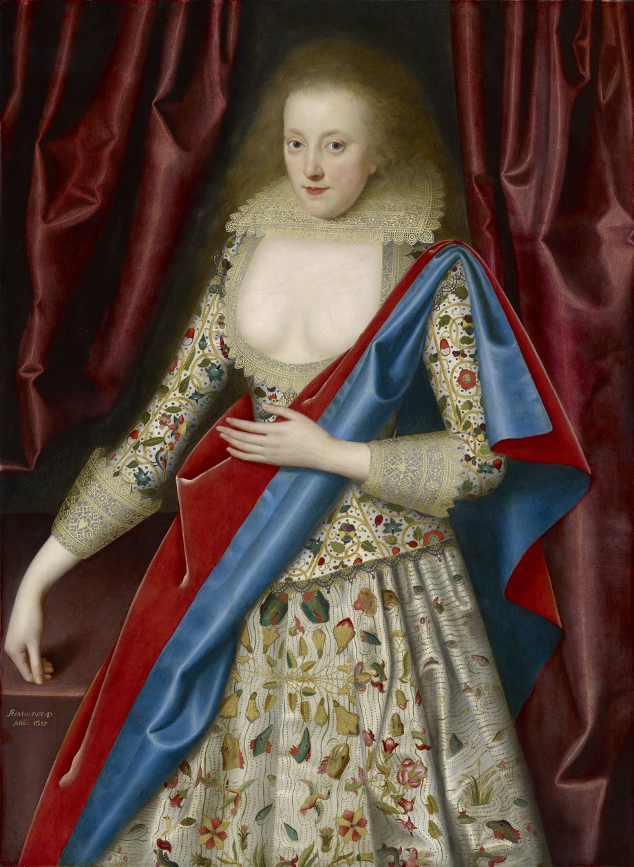 Portrait of a lady in masquing dress, possibly Jane, Lady Thornhagh av William Larkin