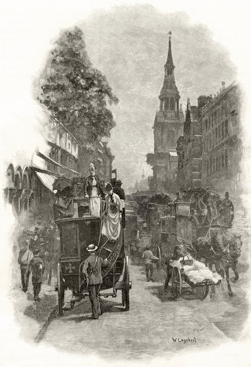 Cheapside och Bow Church Steeple, från "London Pictures": Drawn with Pen and Pencil", av pastor Richard Lovett, publicerad 1890. av William Logsdail