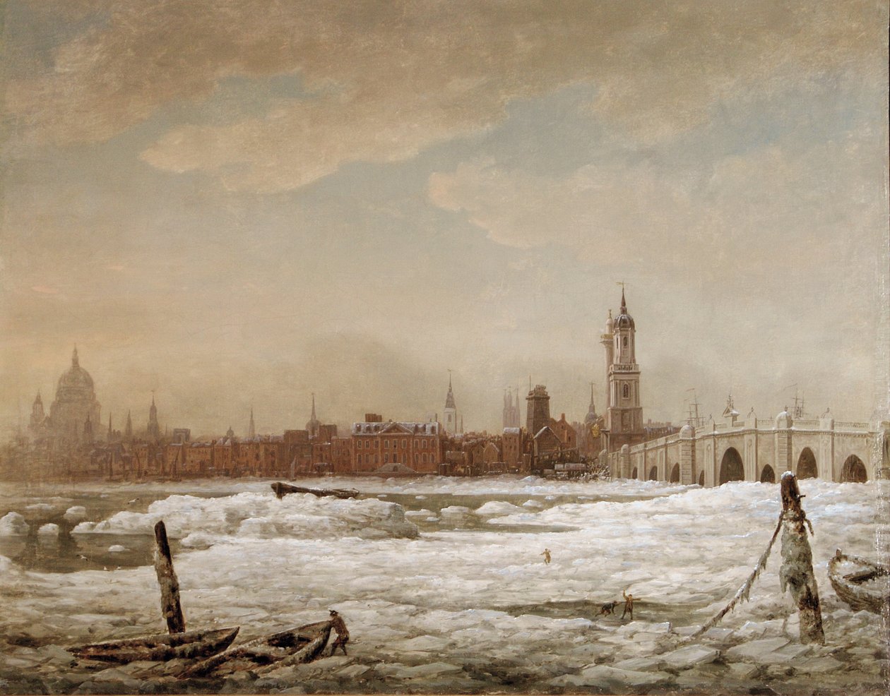 London Bridge i den stora frosten 1776, 1776 av William Marlow