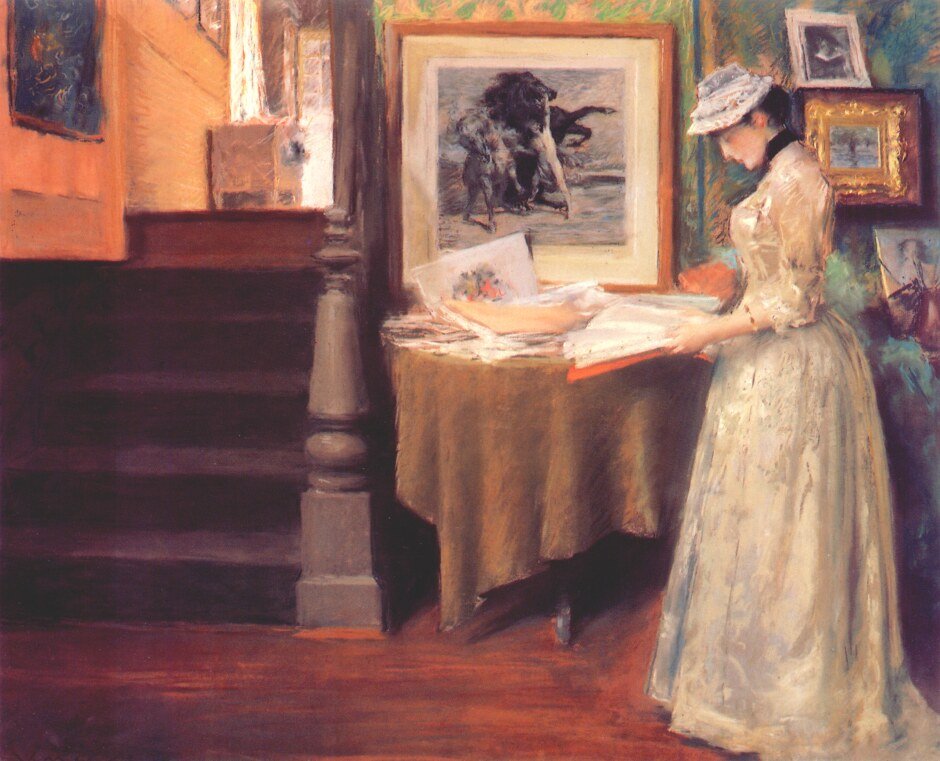  Interior, Young Woman at a Tablen av William Merritt Chase