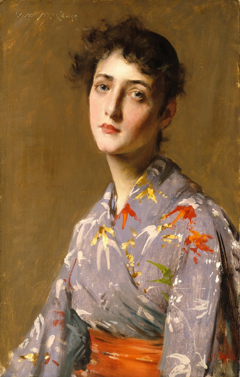 Flicka i en japansk dräkt av William Merritt Chase