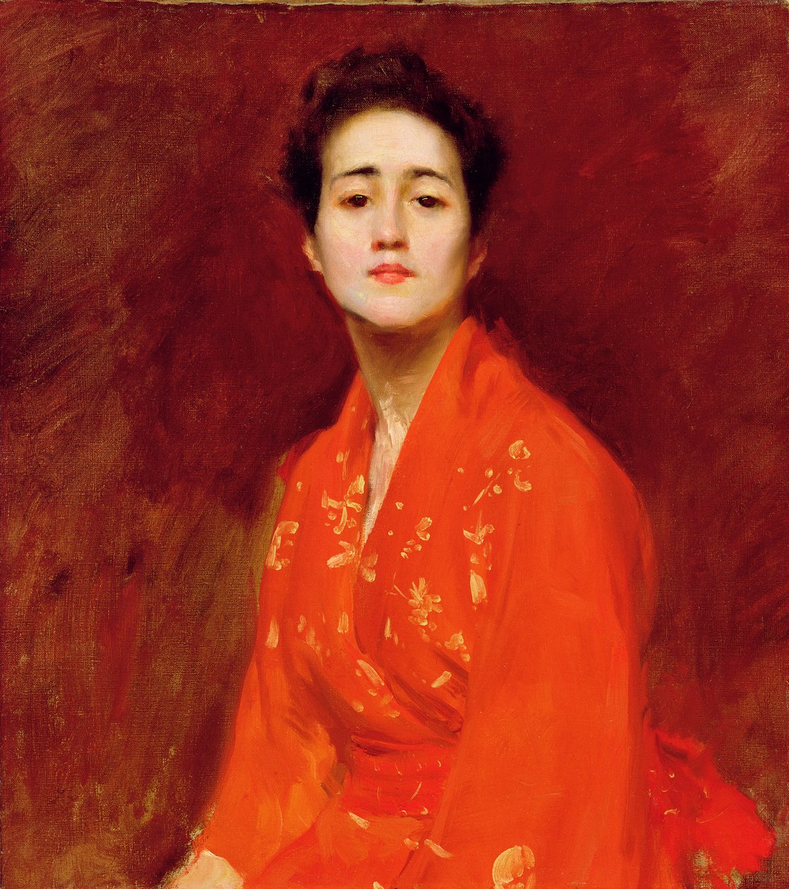 Studie av flicka i japansk klänning, 1895 av William Merritt Chase